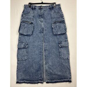 Fashion Nova Cargo Maxi Jean Skirt 36x41 sz 1X NWT street hiphop y2k club blue